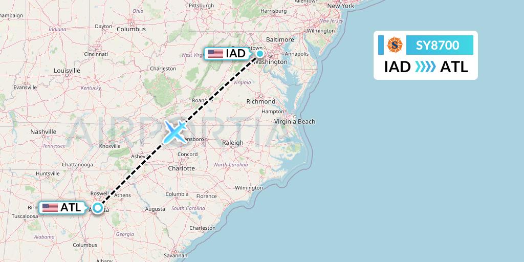 SY8700 Sun Country Airlines Flight Map: Washington to Atlanta