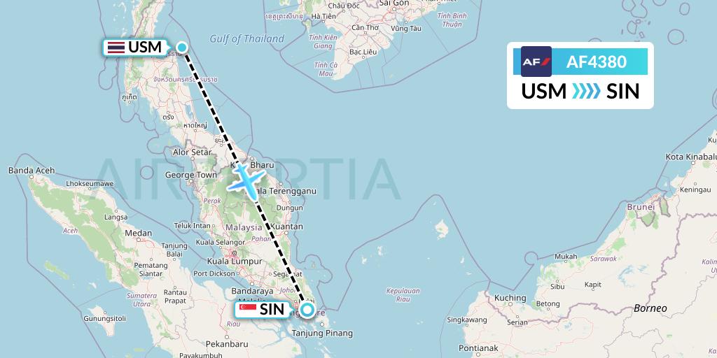 AF4380 Air France Flight Map: Koh Samui to Singapore