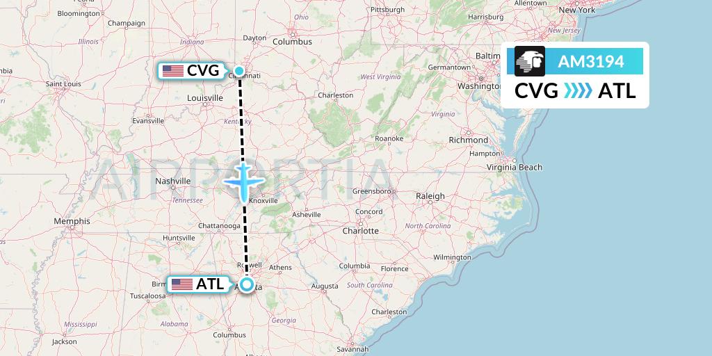 AM3194 Aeromexico Flight Map: Cincinnati to Atlanta