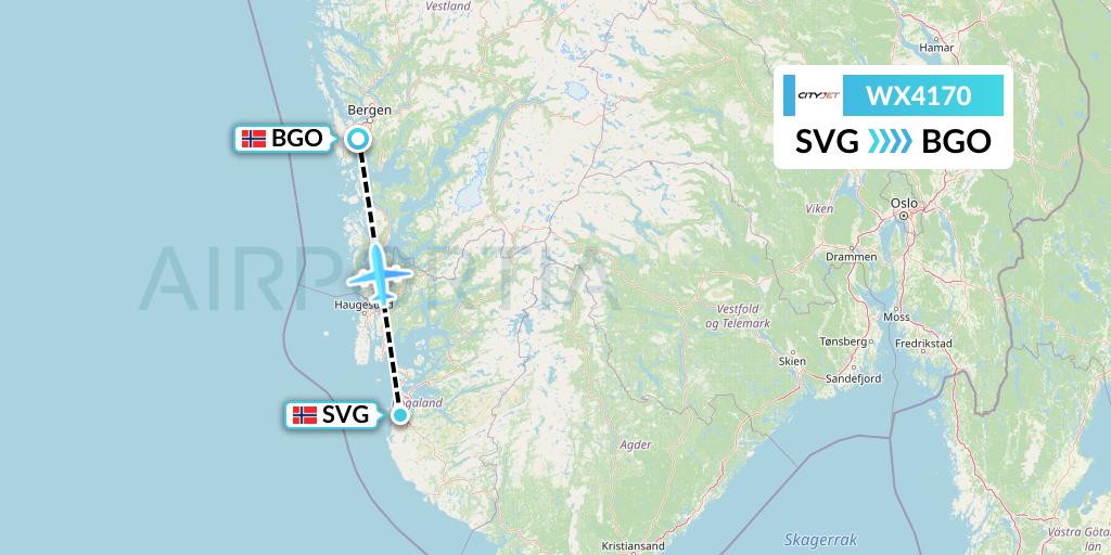 WX4170 Cityjet Flight Map: Stavanger to Bergen