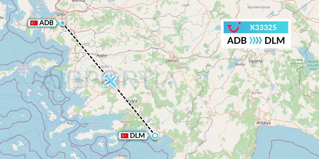 X33325 TUI fly Germany Flight Map: Izmir to Dalaman