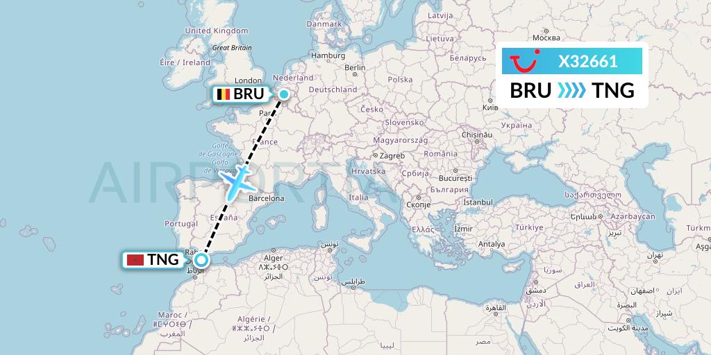 X32661 TUI fly Germany Flight Map: Brussels to Tangier