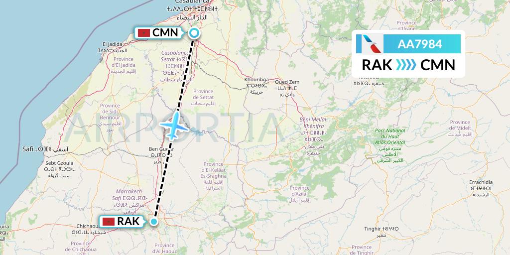 AA7984 American Airlines Flight Map: Marrakesh to Casablanca