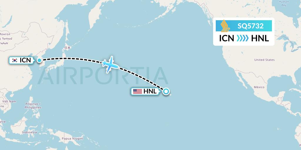 SQ5732 Singapore Airlines Flight Map: Seoul to Honolulu