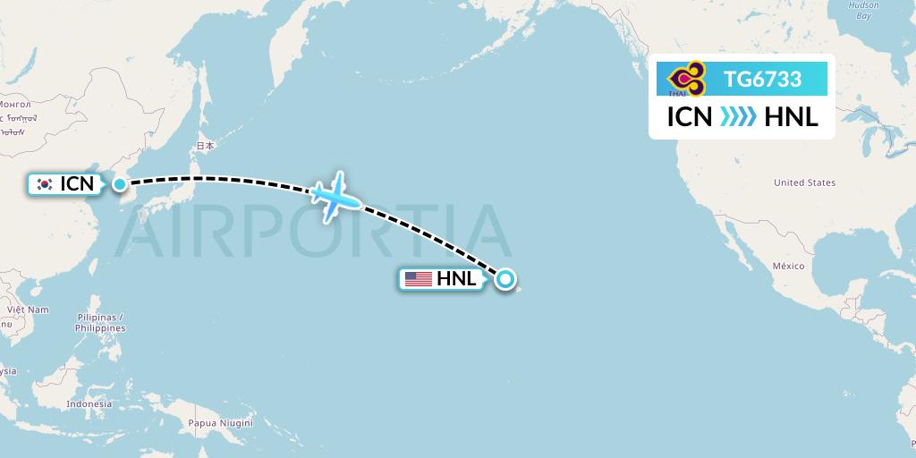 TG6733 Thai Airways Flight Map: Seoul to Honolulu