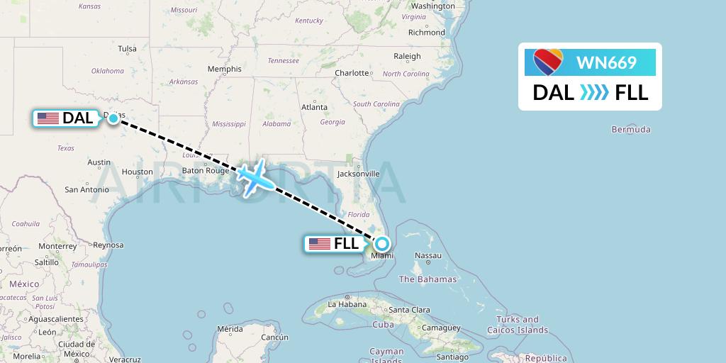 WN669 Southwest Airlines Flight Map: Dallas to Fort Lauderdale