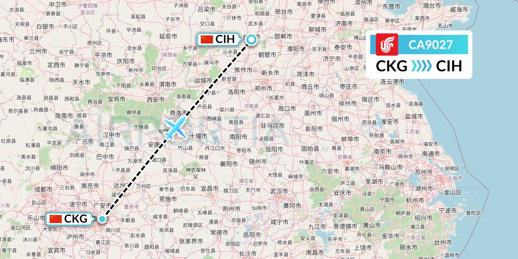 CA9027 Air China Flight Map: Chongqing to Changzhi