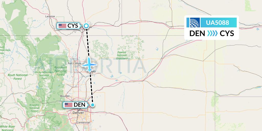 UA5088 United Airlines Flight Map: Denver to Cheyenne