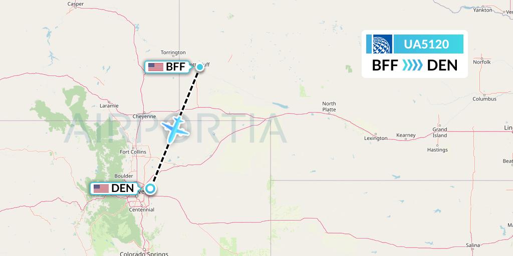 UA5120 United Airlines Flight Map: Scottsbluff to Denver