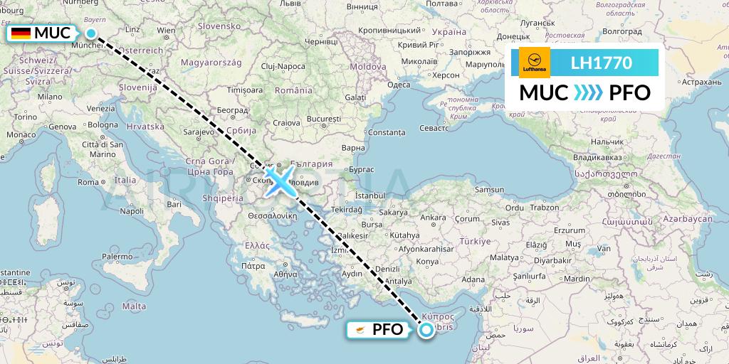 LH1770 Lufthansa Flight Map: Munich to Pafos