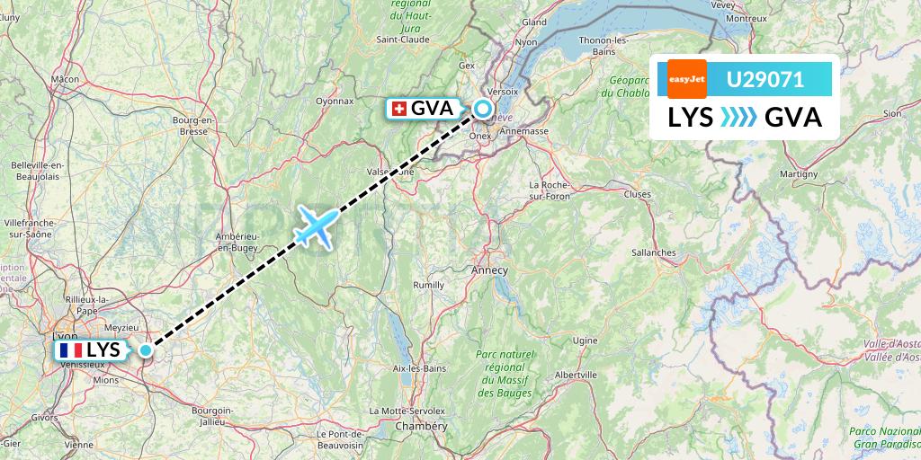 U29071 EasyJet Flight Map: Lyon to Geneva