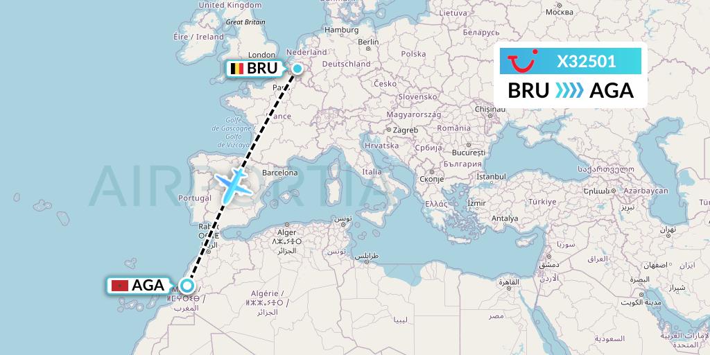 X32501 TUI fly Germany Flight Map: Brussels to Agadir