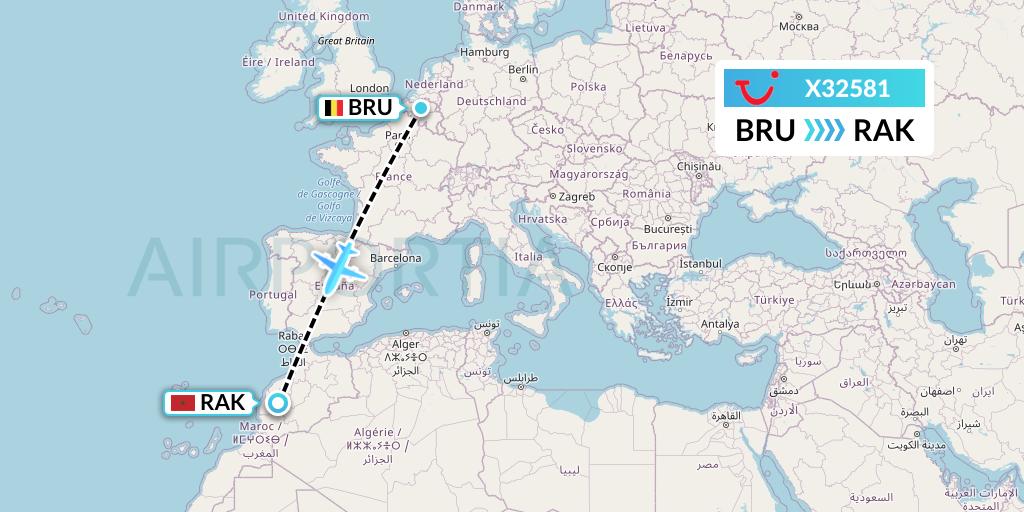 X32581 TUI fly Germany Flight Map: Brussels to Marrakesh 
