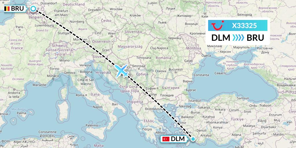 X33325 TUI fly Germany Flight Map: Dalaman to Brussels