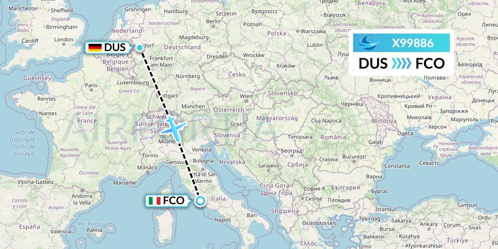 X99886 Avion Express Flight Map: Dusseldorf to Rome