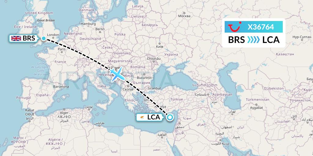 X36764 TUI fly Germany Flight Map: Bristol to Larnaca