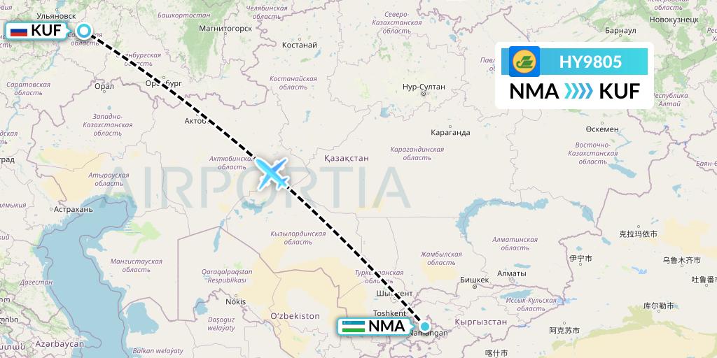 HY9805 Uzbekistan Airways Flight Map: Namangan to Samara
