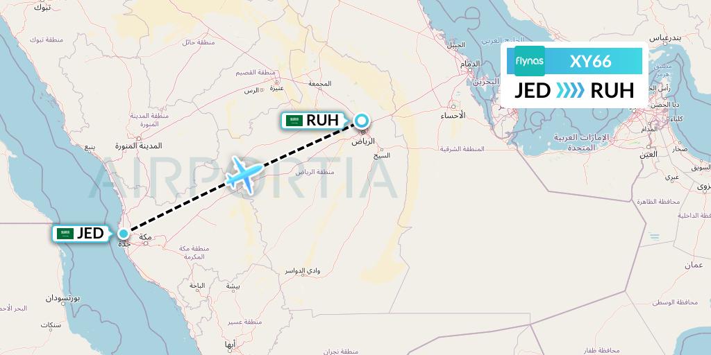 XY66 Flynas Flight Map: Jeddah to Riyadh