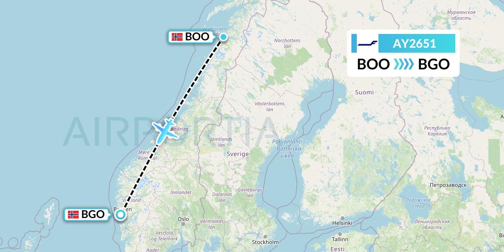 AY2651 Finnair Flight Map: Bodo to Bergen
