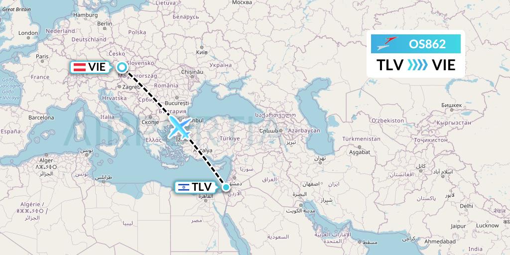OS862 Austrian Airlines Flight Map: Tel Aviv to Vienna