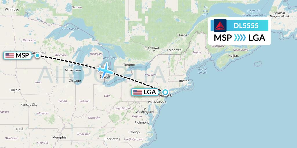 DL5555 Delta Air Lines Flight Map: Minneapolis to New York
