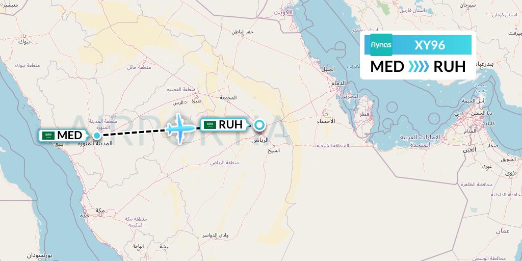 XY96 Flynas Flight Map: Medina to Riyadh