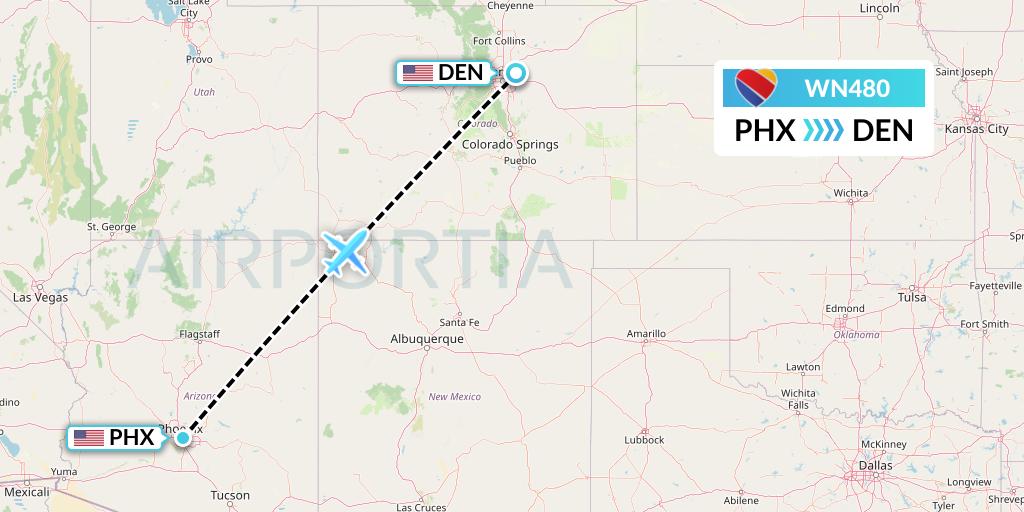 WN480 Southwest Airlines Flight Map: Phoenix to Denver