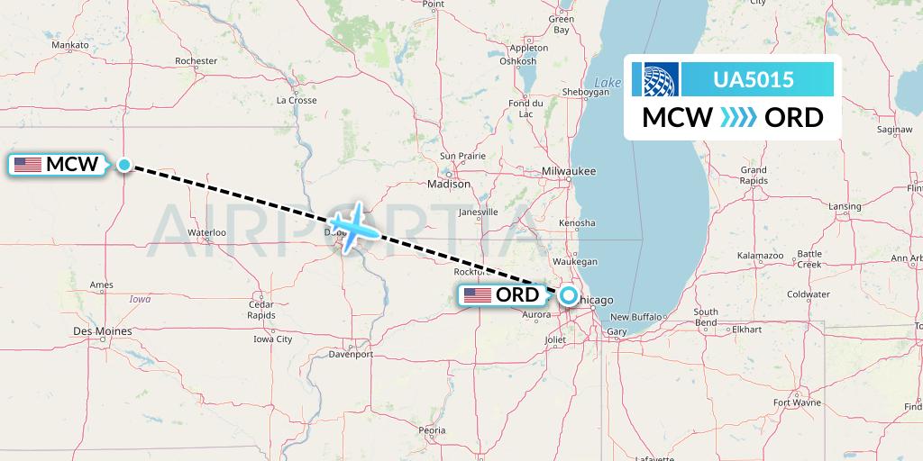 UA5015 United Airlines Flight Map: Mason City to Chicago