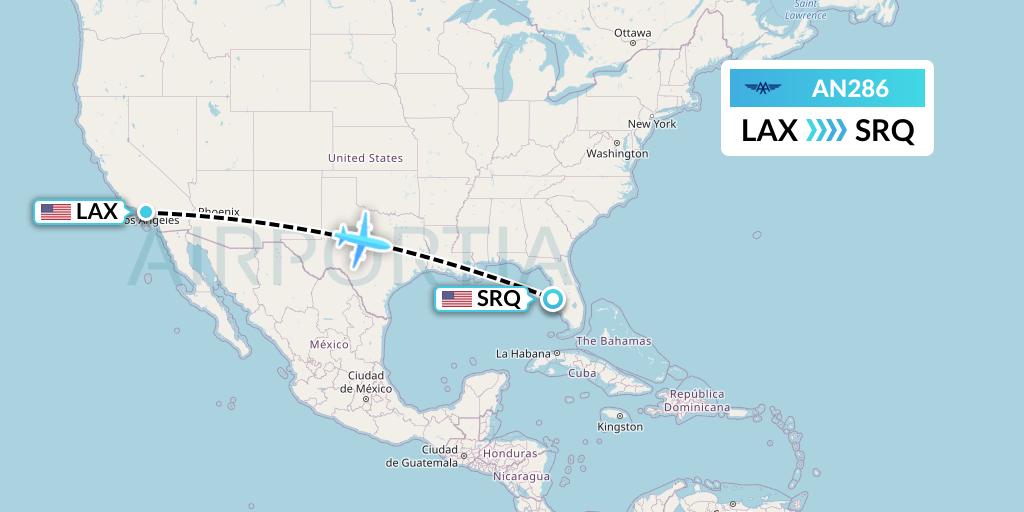 AN286 Advanced Air Flight Map: Los Angeles to Sarasota