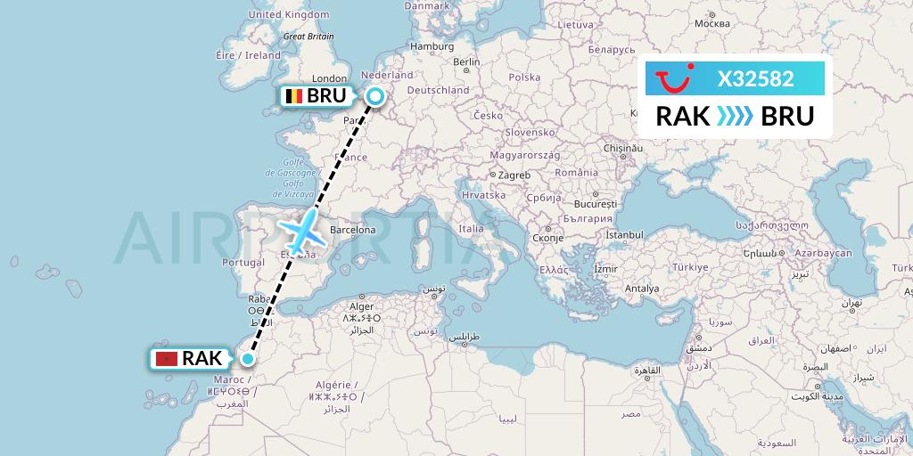 X32582 TUI fly Germany Flight Map: Marrakesh to Brussels