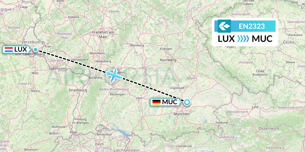 EN2323 Air Dolomiti Flight Map: Luxembourg to Munich