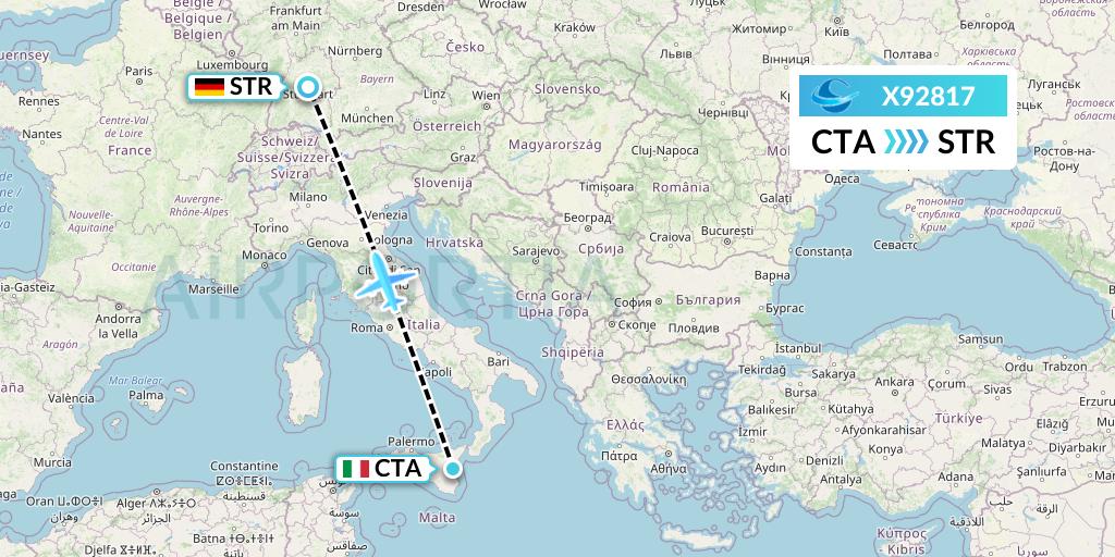 X92817 Avion Express Flight Map: Catania to Stuttgart