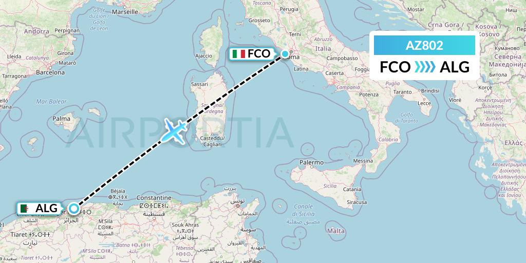 AZ802 ITA Airways Flight Map: Rome to Algiers