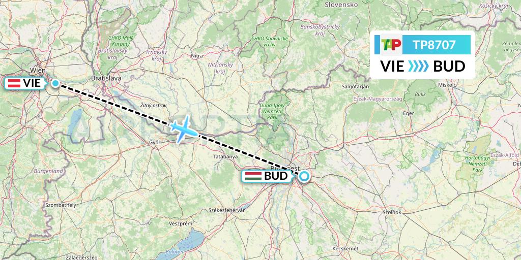 TP8707 TAP Portugal Flight Map: Vienna to Budapest