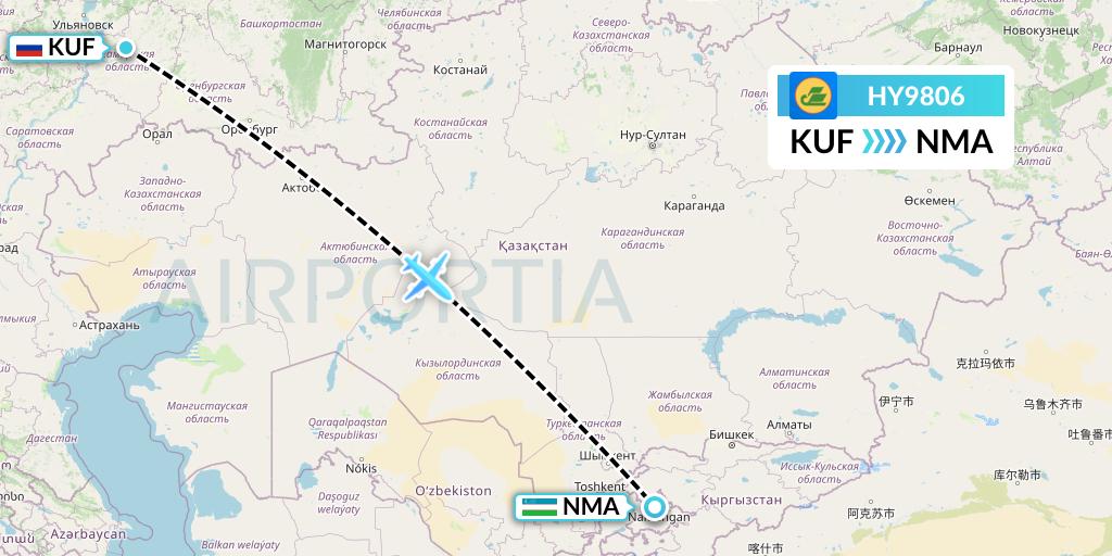 HY9806 Uzbekistan Airways Flight Map: Samara to Namangan