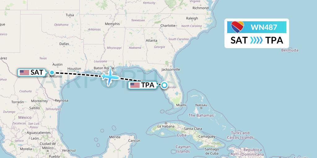 WN487 Southwest Airlines Flight Map: San Antonio to Tampa