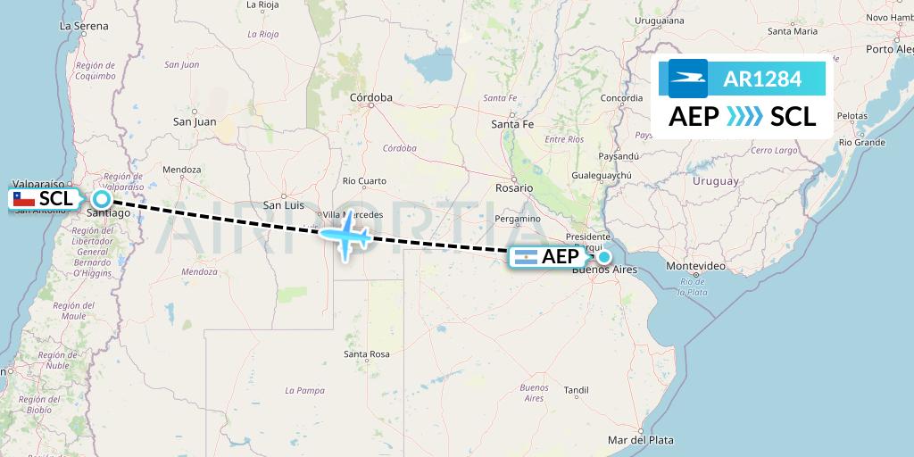AR1284 Aerolineas Argentinas Flight Map: Buenos Aires to Santiago