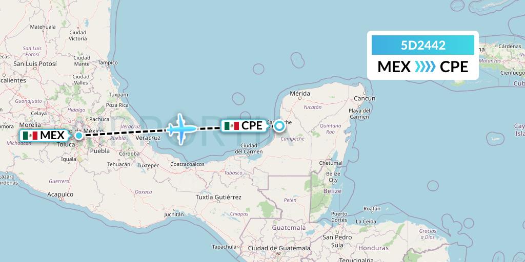 5D2442 Aeromexico Connect Flight Map: Mexico City to Campeche