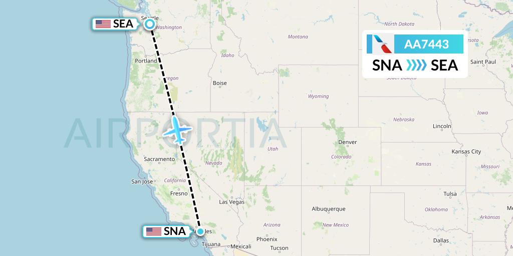 AA7443 American Airlines Flight Map: Orange County to Seattle