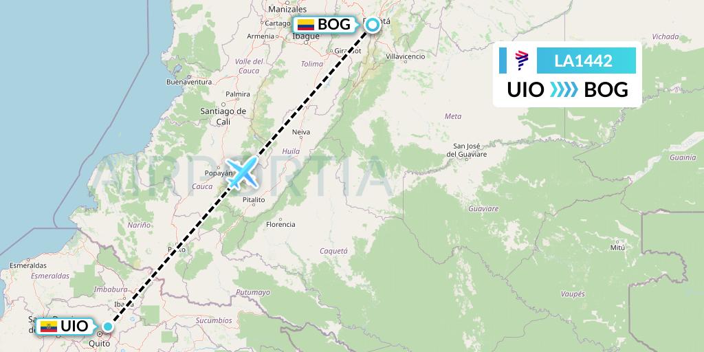 LA1442 LAN Airlines Flight Map: Quito to Bogota