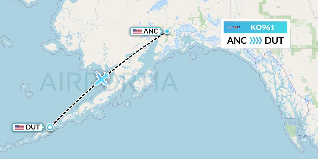 KO961 Komiaviatrans Flight Map: Anchorage to Unalaska