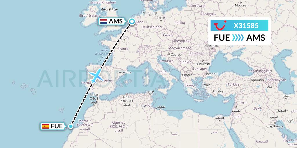 X31585 TUI fly Germany Flight Map: Fuerteventura to Amsterdam