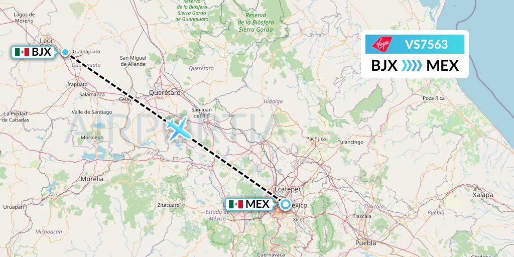 VS7563 Virgin Atlantic Airways Flight Map: Silao to Mexico City