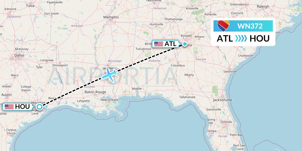 WN372 Southwest Airlines Flight Map: Atlanta to Houston