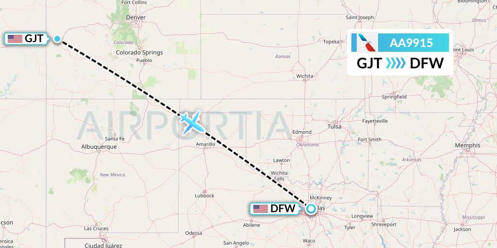 AA9915 American Airlines Flight Map: Grand Junction to Dallas