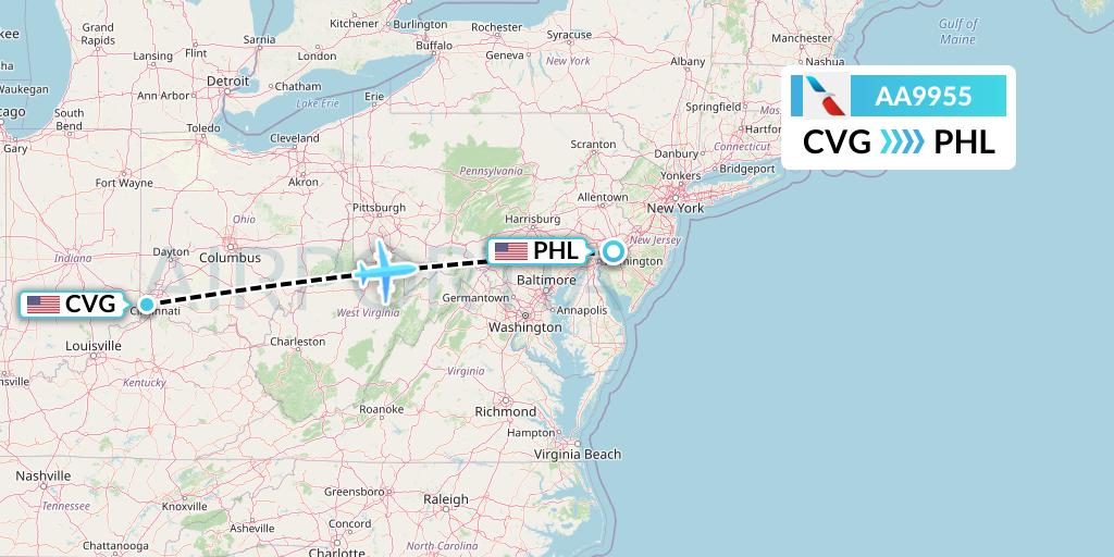 AA9955 American Airlines Flight Map: Cincinnati to Philadelphia