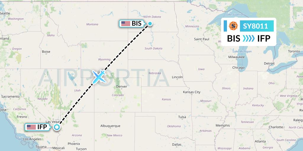 SY8011 Sun Country Airlines Flight Map: Bismarck to Bullhead City