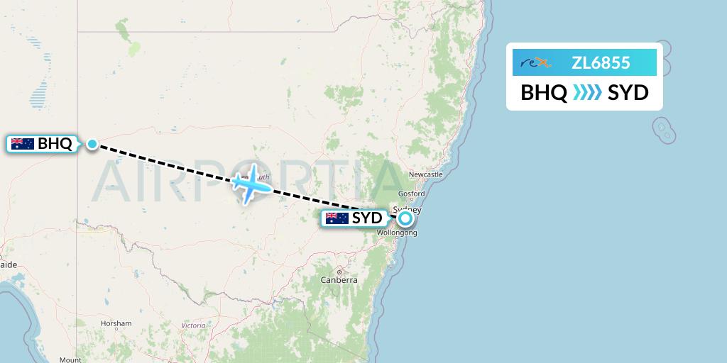 ZL6855 Regional Express Flight Map: Broken Hill to Sydney