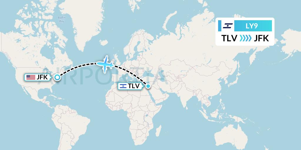 LY9 El Al Flight Map: Tel Aviv to New York