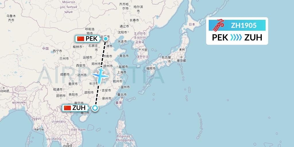 ZH1905 Shenzhen Airlines Flight Map: Beijing to Zhuhai